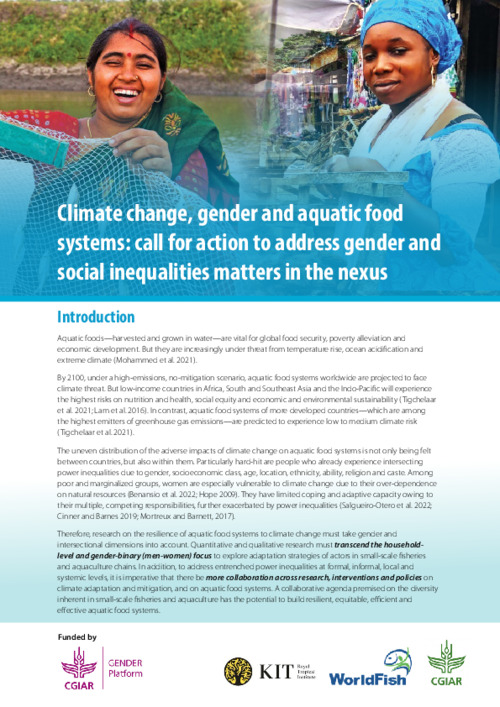 Climate change, gender and aquatic food systems: call for action to address gender and social inequalities matters in the nexus