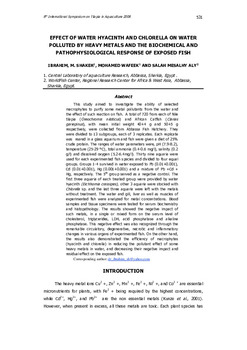Effect of water hyacinth and chlorella on water polluted by heavy metals and the biochemical and pathophysiological response of exposed fish