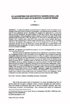 An algorithm for identifying misspellings and synonyms in lists of scientific names of fishes