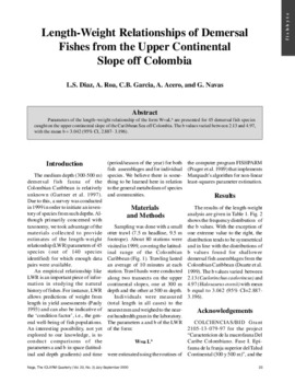 Length-weight relationships of demersal fishes from the upper continental slope off Colombia