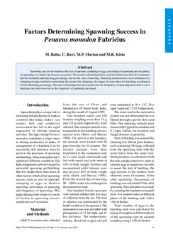 Factors determining spawning success in Penaeus monodon Fabricius