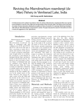 Reviving the Macrobrachium rosenbergii (de Man) fishery in Vembanad Lake, India
