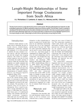 Length-weight relationships for some important forage crustaceans from South Africa
