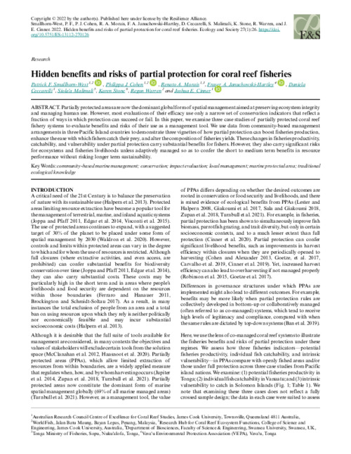Hidden benefits and risks of partial protection for coral reef fisheries