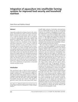 Integration of aquaculture into smallholder farming systems for improved food security and household nutrition