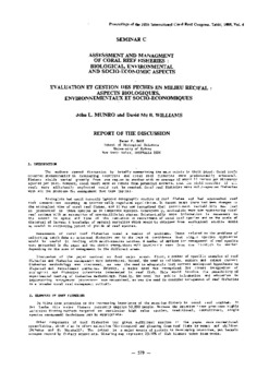 Assessment and management of coral reef fisheries: biological, environmental and socio-economic aspects