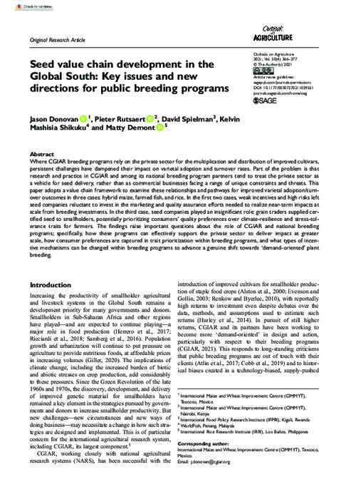 Seed value chain development in the Global South: Key issues and new directions for public breeding programs