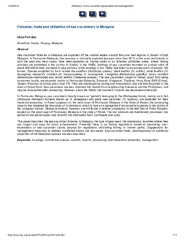 Fisheries, trade and utilization of sea cucumbers in Malaysia