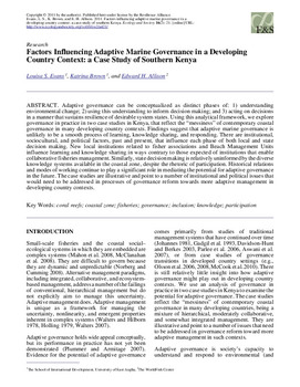 Factors influencing adaptive marine governance in a developing country context: a case study of Southern Kenya