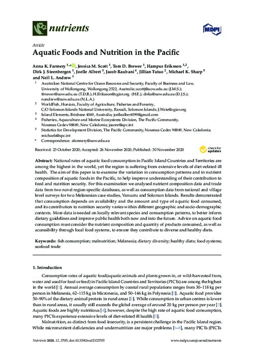 Aquatic foods and nutrition in the Pacific