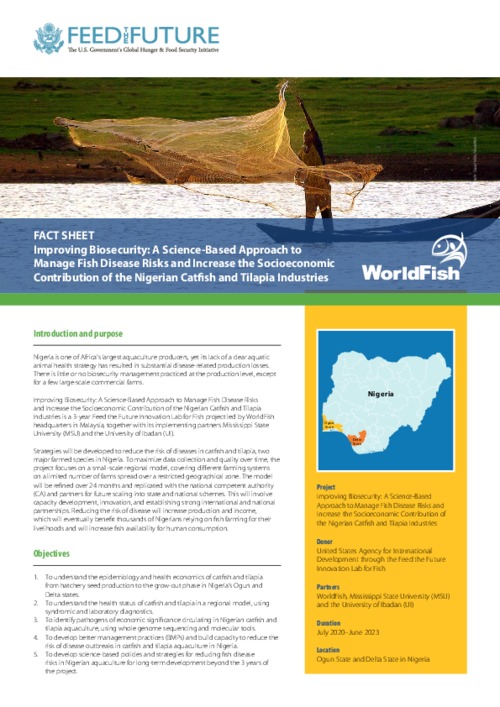 Improving Biosecurity: A Science-Based Approach to Manage Fish Disease Risks and Increase the Socioeconomic Contribution of the Nigerian Catfish and Tilapia Industries