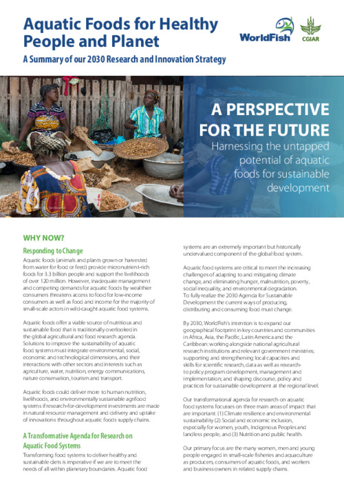 Aquatic Foods for Healthy People and Planet: A Summary of our 2030 Research and Innovation Strategy