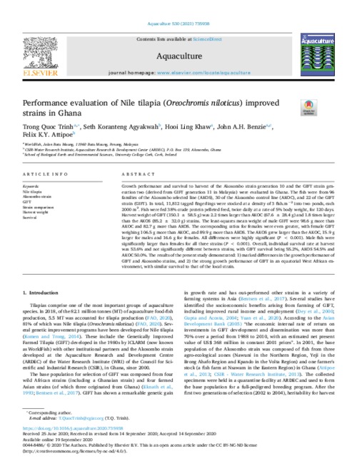 Performance evaluation of Nile tilapia (Oreochromis niloticus) improved strains in Ghana