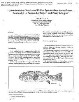 Growth of the checkered puffer Sphoeroides testudineus: postscript to papers by Target and Pauly Ingles