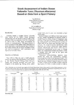 Stock assessment of Indian Ocean yellowfin tuna (Thunnus albacares) based on data from a sport fishery