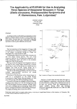 The applicability of ELEFAN for use in analyzing three species of deepwater snappers in Tonga (Etelis coruscans, Pristipomoides flavipinnis and P. filamentosus, Fam. Lutjanidae)