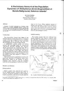 A preliminary account of the population dynamics of Stolephorus devisi (Engraulidae) at Munda Baitground, Solomon Islands