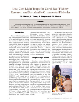 Low cost light traps for coral reef fishery research and sustainable ornamental fisheries