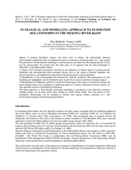 Ecological and modelling approach to flood-fish relationships in the Mekong River Basin