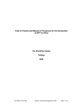 Code of practice and manual of procedures for the introduction of GIFT to Africa