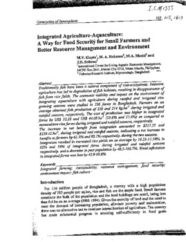 Integrated agriculture-aquaculture: a way for food security for small farmers and better resource management and environment