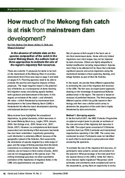 How much of the Mekong fish catch is at risk from mainstream dam development?