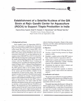 Establishment of a satellite nucleus of the GIFT strain at Rajiv Gandhi Center for Aquaculture (RGCA) to support tilapia production in India