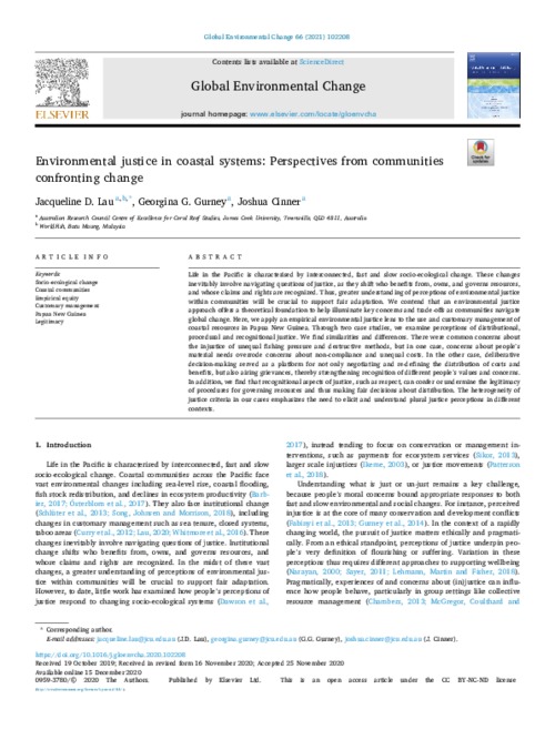 Environmental justice in coastal systems: Perspectives from communities confronting change