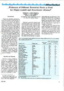 Preference of different terrestrial plants as food for Tilapia rendallli and Oreochromis shiranus