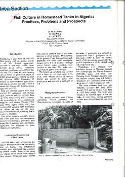 Fish culture in homestead tanks in Nigeria: practices, problems and prospects