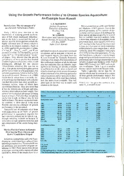 Using the growth performance index Phi to choose species aquaculture: an example from Kuwait