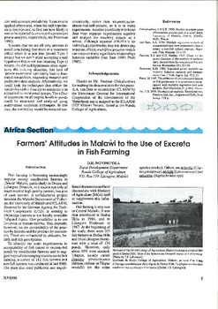 Farmers' attitudes in Malawi to the use of excreta in fish farming