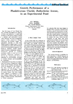 Growth performance of a planktivorous clariid, Bathyclarias loweae, in an experimental pond
