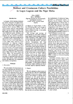 Mollusc and crustacean culture possibilities in Lagos lagoon and the Niger Delta