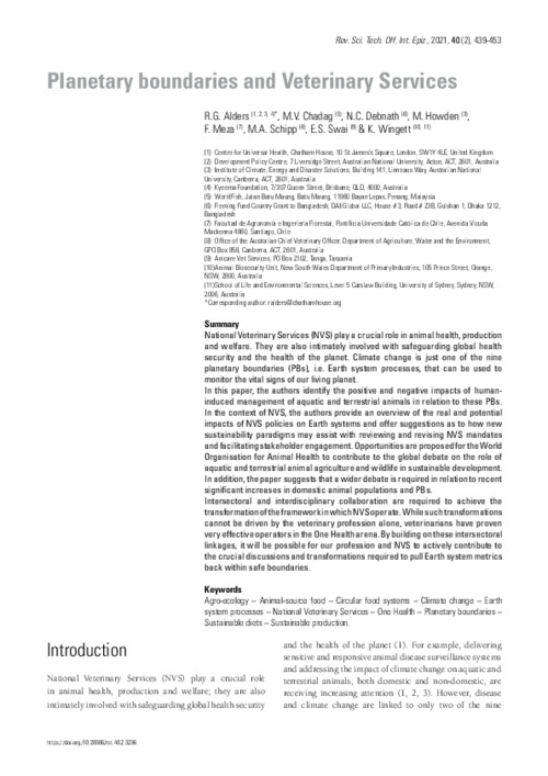 Planetary boundaries and Veterinary Services