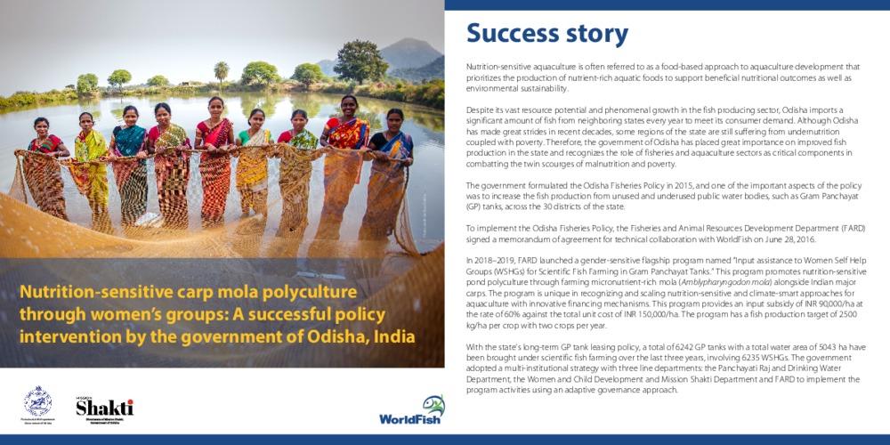 Nutrition-sensitive carp mola polyculture through women’s groups: A successful policy intervention by the government of Odisha, India