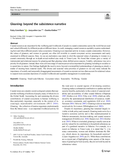 Gleaning: beyond the subsistence narrative