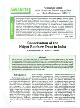 Conservation of the Nilgiri rainbow trout in India