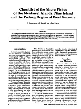 Checklist of the shore fishes of the Mentawai Islands, Nias Island and the Padang Region of West Sumatra
