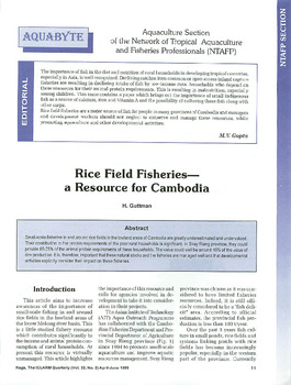 Rice field fisheries: a resource for Cambodia