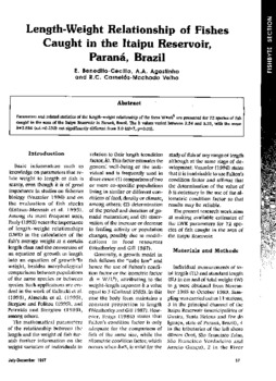 Length-weight relationship of fishes caught in the Itaipu Reservoir, Parana, Brazil