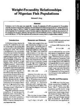 Weight-fecundity relationships of Nigerian fish populations