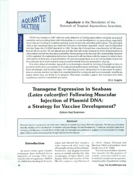 Transgene expressions in seabass (Lates calcarifer) following muscular injection of plasmid DNA: a strategy for vaccine development?