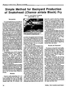 Simple method for backyard production of snakehead (Channa striata Bloch) fry