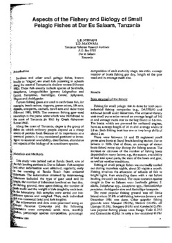 Aspects of the fishery and biology of small pelagic fishes at Dar Es Salaam, Tanzania