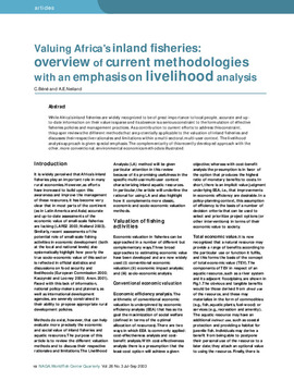 Valuing Africa's inland fisheries: overview of current methodologies with an emphasis on livelihood analysis