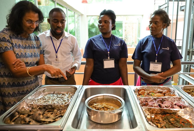 Fish farmers from Luwingu showcasing their local dishes with fish from their own ponds.