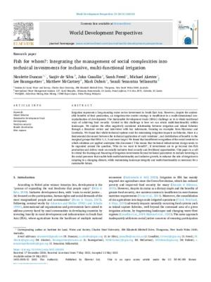 Fish for whom?: Integrating the management of social complexities into technical investments for inclusive, multi-functional irrigation