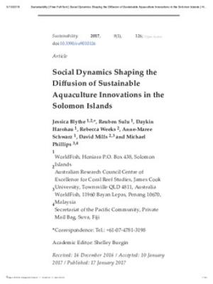 Social dynamics shaping the diffusion of sustainable aquaculture innovations in the Solomon Island