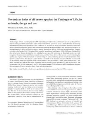Towards the index of all known species: The Catalogue of Life, its rationale, design and use